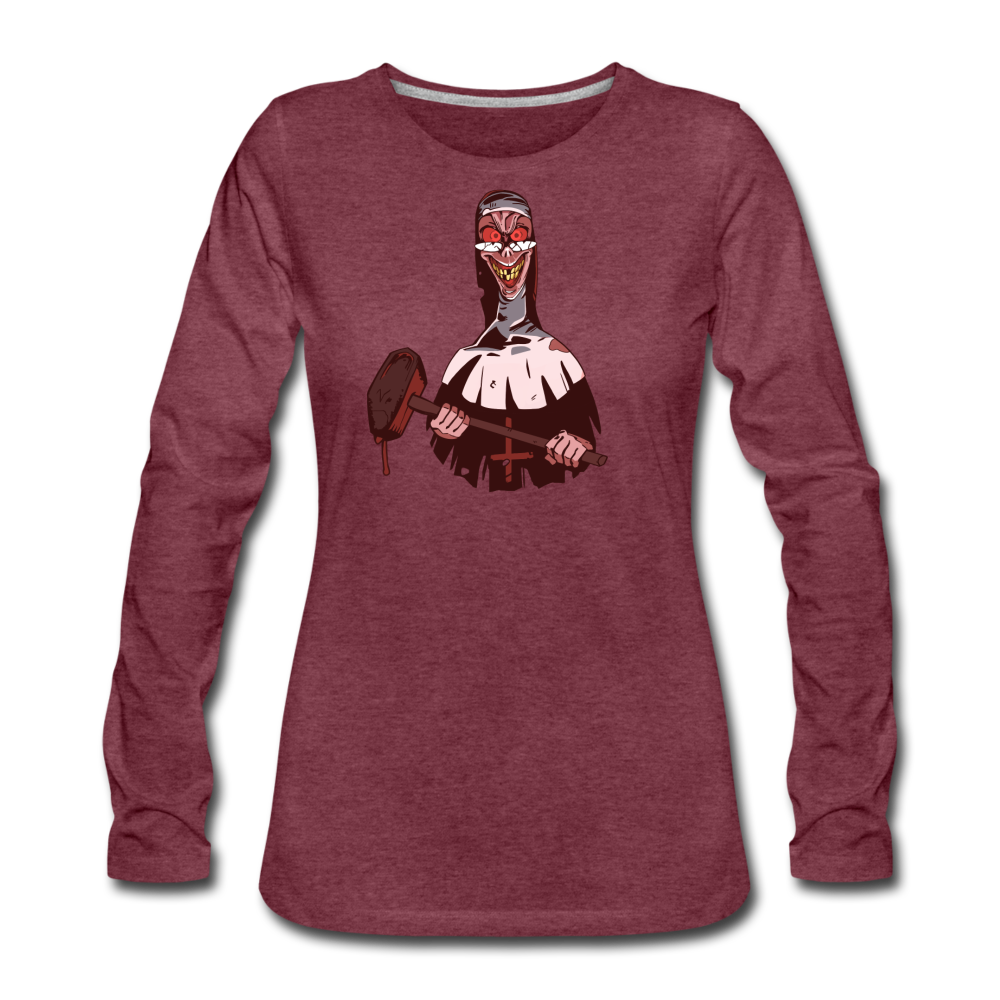 Evil Nun Hammer Long-Sleeve T-Shirt (Womens) - heather burgundy